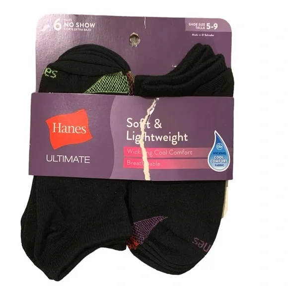 Hanes ultimate 5 pack lightweight no show invisibles socks black 5 NEW athletic - Picture 5 of 6